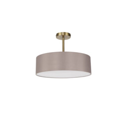 Baymont Antique Brass 5 Light E27 Semi Flush Fixture, With 45cm x 15cm Faux Silk Shade, Grey - thumbnail 5