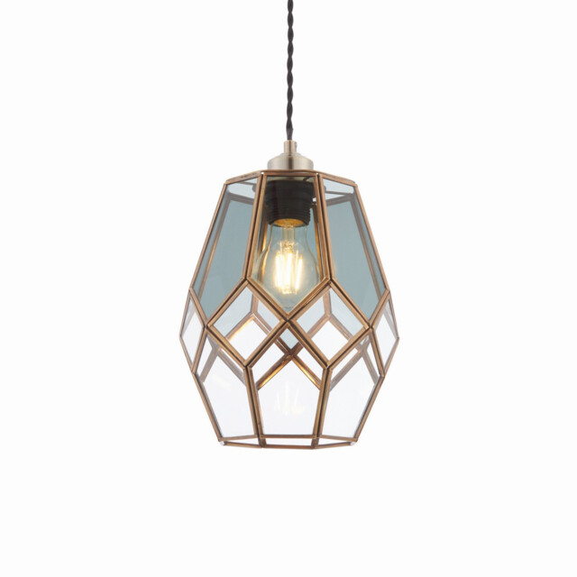 Ripley 1 Light Pendant Antique Solid Brass With, Smoked Glass Detail, E27