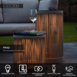 Lucide PINGI - Rechargeable Floor lamp Indoor/Outdoor - Battery pack - Ø 33,5 cm- LED 3 StepDim - 1x3W 3000K - IP44 - Taupe - thumbnail 2