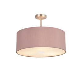Baymont Satin Nickel 3 Light E27 Semi Flush With 50cm x 20cm Dual Faux Silk Shade, Taupe/Halo Gold