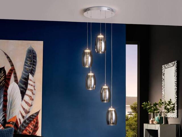 Nebula Integrated LED 5 Light Crystal Cluster Drop Ceiling Pendant Chrome - image 1