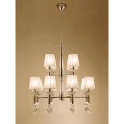 Tiffany Pendant 2 Tier 12+12 Light E14+G9, French Gold With Cream Shades & Clear Crystal - thumbnail 2