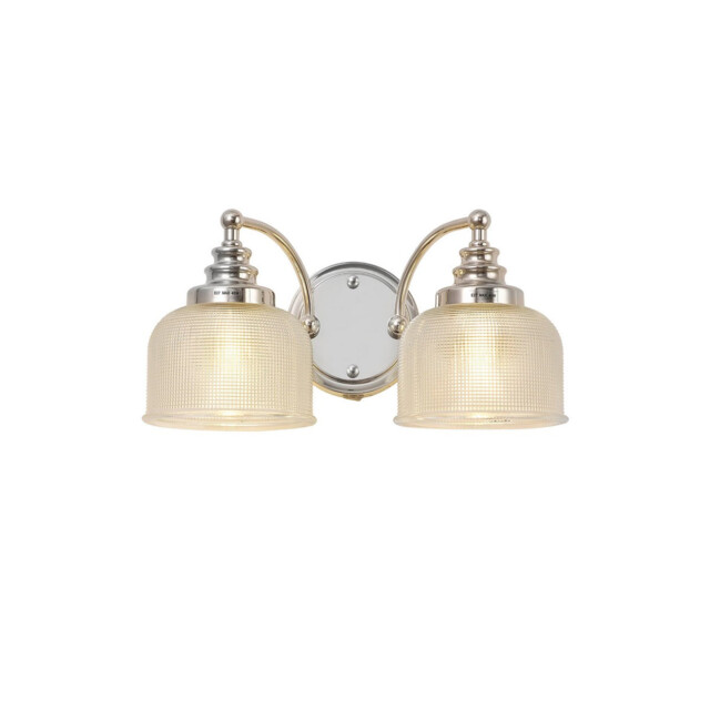 DeRuyter Switched Wall Lamp 2 Light E27 Polished Nickel, Prismatic Glass - image 1