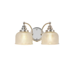 DeRuyter Switched Wall Lamp 2 Light E27 Polished Nickel, Prismatic Glass - thumbnail 1