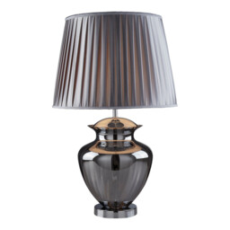 Elina 1 Light Table Lamp Chrome, Smoked and Glass with Grey Pleated Shade, E27 - thumbnail 3