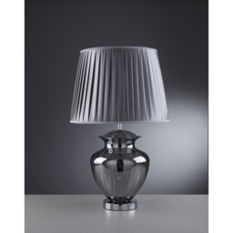 Elina 1 Light Table Lamp Chrome, Smoked and Glass with Grey Pleated Shade, E27 - thumbnail 2