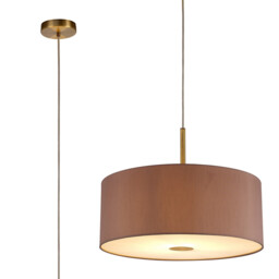Baymont Antique Brass E27 Single Pendant With 50cm x 20cm Dual Faux Silk Shade, Taupe/Halo Gold