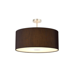 Baymont Satin Nickel 5 Light E27 Semi Flush Fixture With 60cm x 22cm Faux Silk Shade, Black/White Laminate