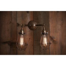 Rigo Wall Light, Antique Brass, Bronze Cage
