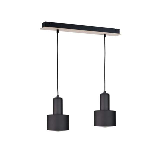 Luce Bar Pendant Ceiling Light Black, Wood, 50cm, 2x E27