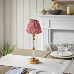 Morton Rechargeable Brushed Aged Brass Plate Table Lamp with Coral Pink Fabric Ikat Shade 16cm Integrated LED - thumbnail 3
