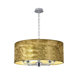 Banyan 5 Light Multi Arm Pendant, E14 Polished Chrome With 60cm x 22cm Gold Leaf With White Lining Shade