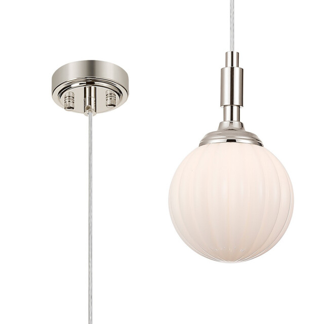 Richmond 12cm Pendant, 1 Light G9, IP44, Polished Nickel/Opal Round Segment Glass - image 1