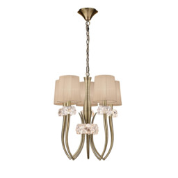 Loewe Slim Pendant 5 Light E14, Antique Brass With Soft Bronze Shades - thumbnail 1