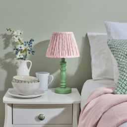 Bibury Satin Cotswold Green Paint Table Lamp with Peachy Keen Fabric Leaf Shade 20cm B22 - thumbnail 3