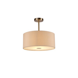 Baymont Satin Nickel E27 Semi Flush With 40cm x 18cm Dual Faux Silk Shade, Nude Beige/Moonlight
