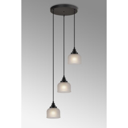 DeRuyter 3 Light Round Pendant, E27, Satin Black/Prismatic Dome Glass, Frosted - thumbnail 3