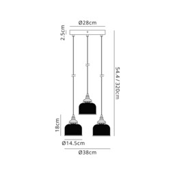 DeRuyter 3 Light Round Pendant, E27, Satin Black/Prismatic Dome Glass, Frosted - thumbnail 2