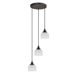 DeRuyter 3 Light Round Pendant, E27, Satin Black/Prismatic Dome Glass, Frosted - thumbnail 5