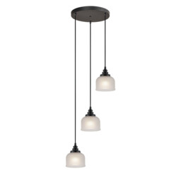 DeRuyter 3 Light Round Pendant, E27, Satin Black/Prismatic Dome Glass, Frosted - thumbnail 1