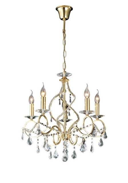 Torino Ceiling Pendant Chandelier 5 Light French Gold, Crystal - image 1