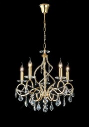 Torino Ceiling Pendant Chandelier 5 Light French Gold, Crystal - thumbnail 2