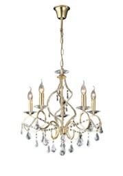 Torino Ceiling Pendant Chandelier 5 Light French Gold, Crystal