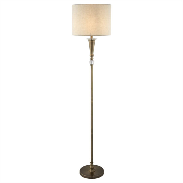 Oscar 1 Light Floor Lamp Antique Brass, Cream with Linen Shade, E27 - image 1