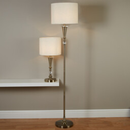 Oscar 1 Light Floor Lamp Antique Brass, Cream with Linen Shade, E27 - thumbnail 2