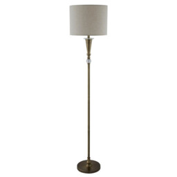 Oscar 1 Light Floor Lamp Antique Brass, Cream with Linen Shade, E27 - thumbnail 3