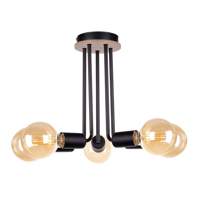 Venna Multi Arm Semi Flush Ceiling Light Wood, Black, 30cm, 5x E27