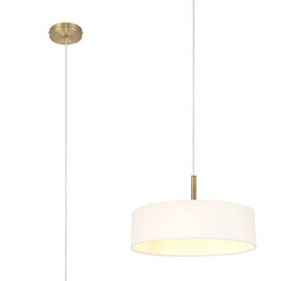 Baymont Antique Brass 3 Light E27 Single Pendant, With 45cm x 15cm Faux Silk Shade, White - thumbnail 1