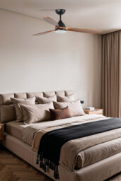 Poros Large 3 Blade Ceiling Fan Matt Black, Walnut with Light 2700K Tuya Smart System - thumbnail 2