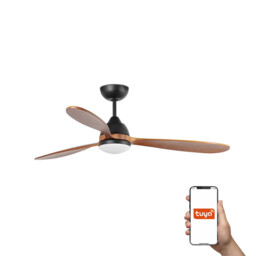 Poros Large 3 Blade Ceiling Fan Matt Black, Walnut with Light 2700K Tuya Smart System
