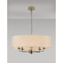 Banyan 5 Light Multi Arm Pendant With 60cm x 15cm Faux Silk Fabric Shade Champagne Gold/Ivory Pearl - thumbnail 2