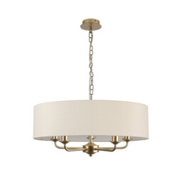 Banyan 5 Light Multi Arm Pendant With 60cm x 15cm Faux Silk Fabric Shade Champagne Gold/Ivory Pearl - thumbnail 5
