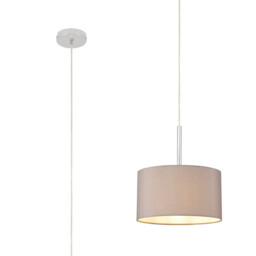 Baymont Polished Chrome E27 Universal Single Pendant With 30cm x 17cm Faux Silk Shade, Grey/White Laminate