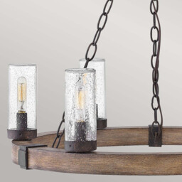 Sawyer 6 Light Multi Arm Pendant Ceiling Light Wood Effect Clear Seeded Glass IP44 - thumbnail 3