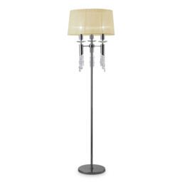Tiffany Floor Lamp 3+3 Light E27+G9, Polished Chrome With Cream Shade & Clear Crystal