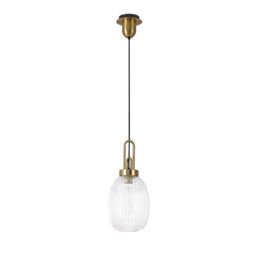 Yorktown Ceiling Pendant E27 With 20cm Almond Ribbed Glass, Clear Brass Gold, Matt Black - thumbnail 5