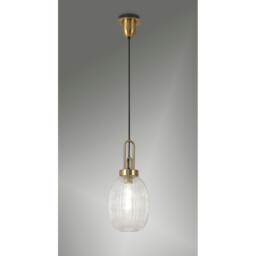 Yorktown Ceiling Pendant E27 With 20cm Almond Ribbed Glass, Clear Brass Gold, Matt Black - thumbnail 3