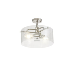 Clarence Semi Flush Ceiling Lamp, 2 Light E27, Polished Nickel, Clear Glass - thumbnail 1