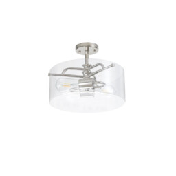 Clarence Semi Flush Ceiling Lamp, 2 Light E27, Polished Nickel, Clear Glass - thumbnail 5