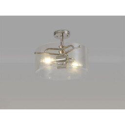 Clarence Semi Flush Ceiling Lamp, 2 Light E27, Polished Nickel, Clear Glass - thumbnail 3