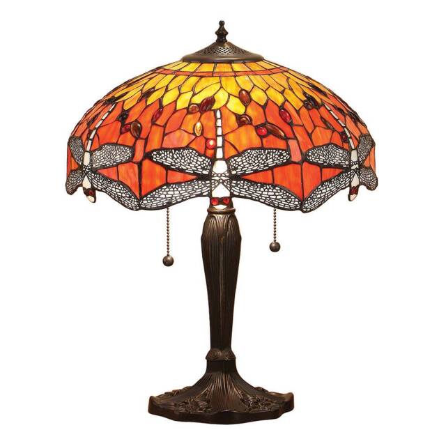 Dragonfly 2 Light Medium Table Lamp Dark Bronze, Yellow, Tiffany Style Glass, E27 - image 1