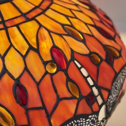 Dragonfly 2 Light Medium Table Lamp Dark Bronze, Yellow, Tiffany Style Glass, E27 - thumbnail 5