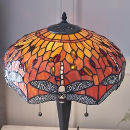 Dragonfly 2 Light Medium Table Lamp Dark Bronze, Yellow, Tiffany Style Glass, E27 - thumbnail 3