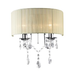 Olivia Wall Lamp Switched with Ivory Cream Shade 2 Light Polished Chrome, Crystal