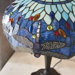 Dragonfly 2 Light Medium Table Lamp Dark Bronze, Blue, Tiffany Style Glass, E27 - thumbnail 3