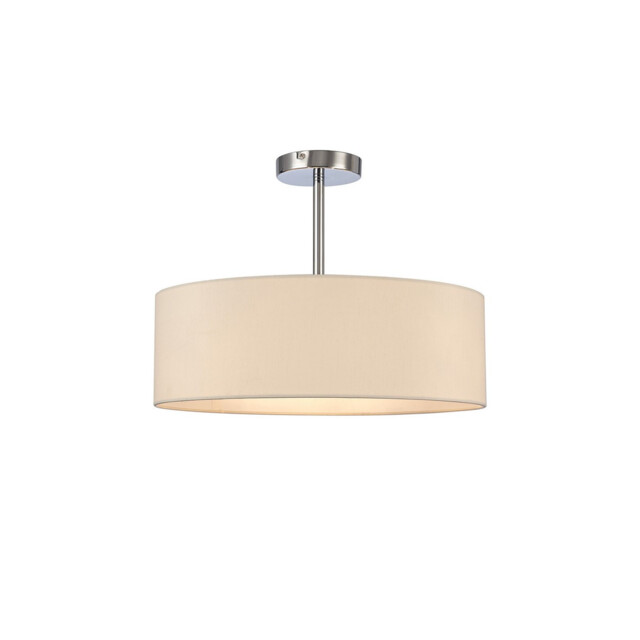 Baymont 45cm Polished Chrome 3 Light E27 Semi Flush Fixture, With 4cm x 15cm Faux Silk Shade, Ivory Pearl/White Laminate - image 1